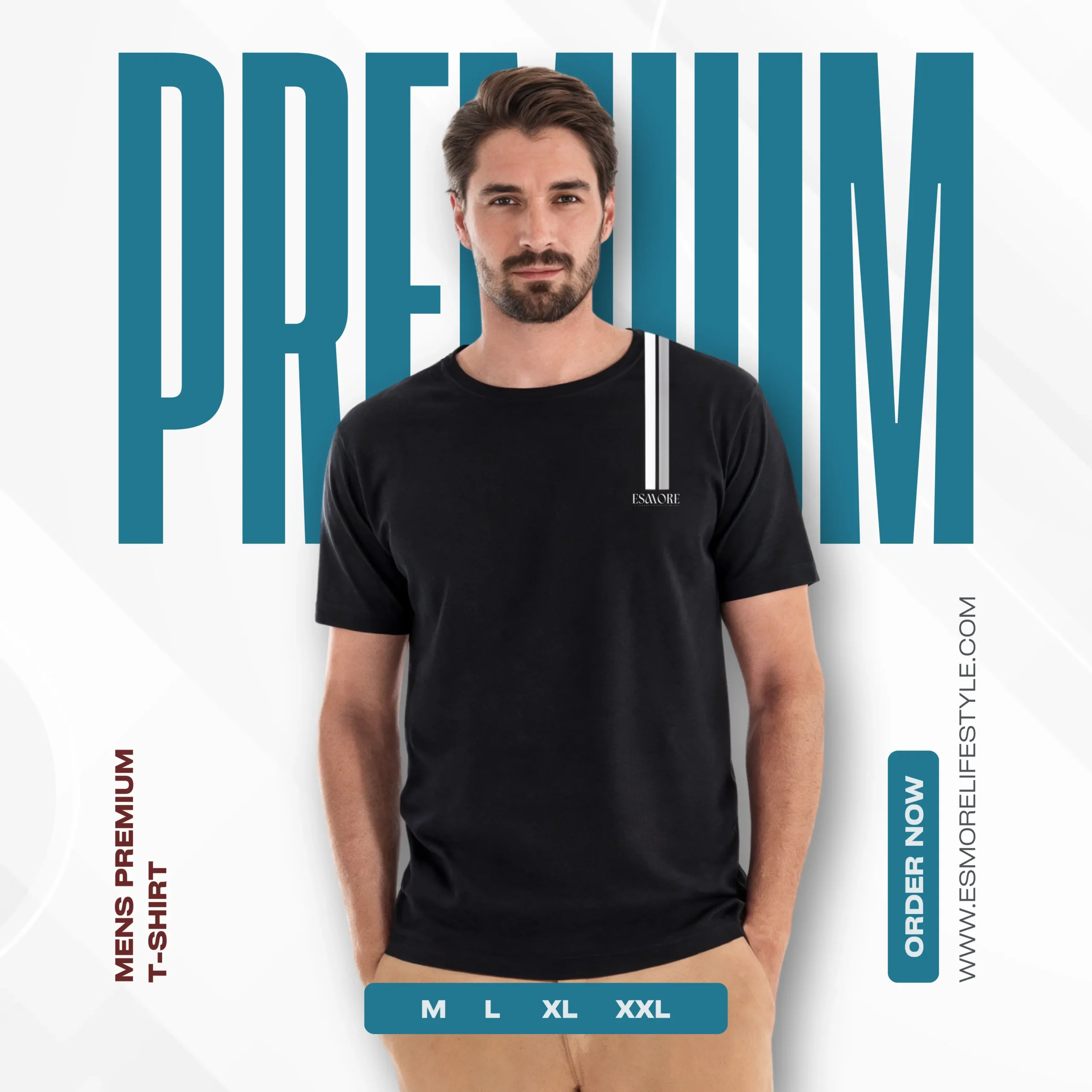 esmore black Esmore Premium Half Sleave T-shirt Black - Image 3