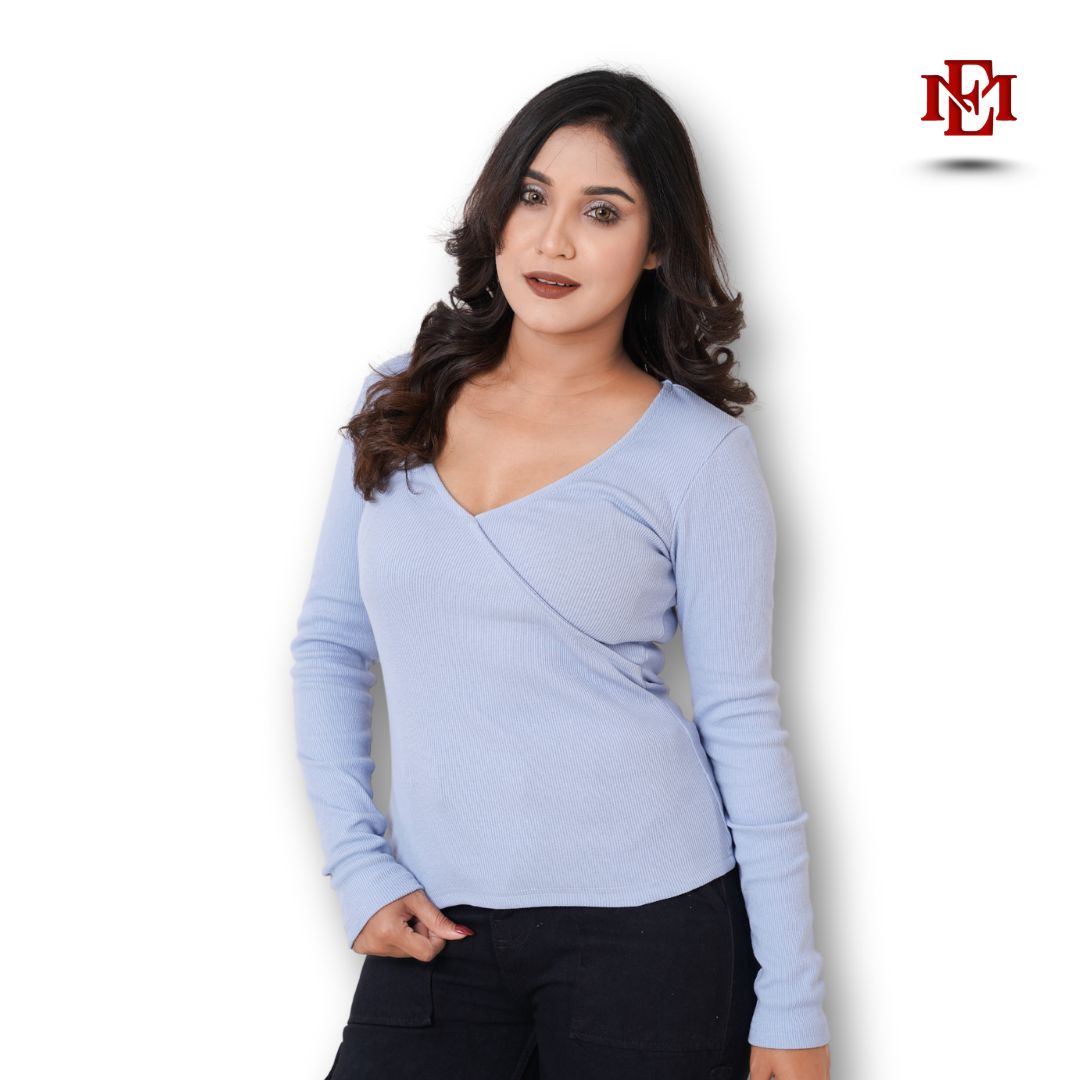 11 Esmore Women’s V-Neck Long Sleeve Top | Sky Blue - Image 1