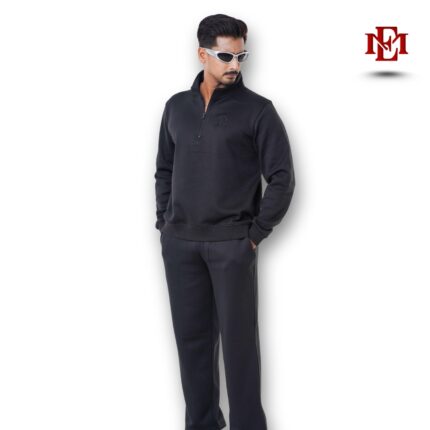 Esmore Premium High Neck Jacket and Beige Trouser (Combo)- Black | Man