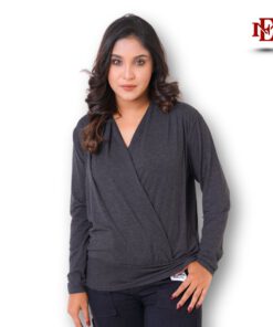 Cross Wrap Long Sleeve Top | Charcoal black