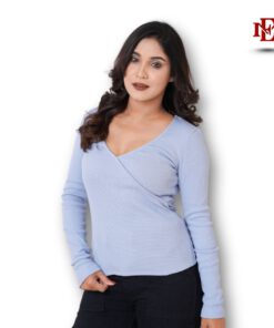 V-Neck Long Sleeve Top | Sky Blue