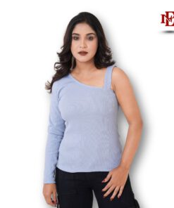 Strap Shoulder Long Sleeve Top - Sky Blue
