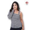 Strap Shoulder Long Sleeve Top | Black & White Stripes