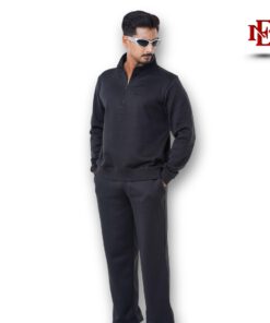 Esmore Premium High Neck Jacket and Beige Trouser (Combo)- Black | Man