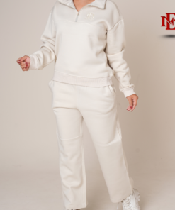 Esmore Premium High Neck Jacket and Trouser (Combo)- Off White | Women