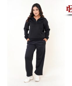 Esmore Premium High Neck Jacket and Trouser (Combo)- Black | Women