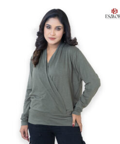 Cross Wrap Long Sleeve Top | Olive Green