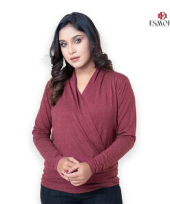 Cross Wrap Long Sleeve Top | Wine Red