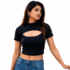 Cutout Mock Neck Rib Top – Black