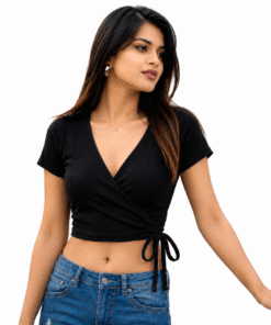 Ribbed Wrap Tie Crop Top